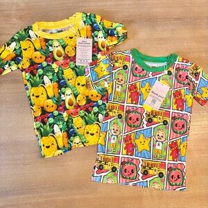 Bundle: 3BB Bamboo Short Sleeve Cocomelon + Veggie Garden Print Tees, 4T NwT